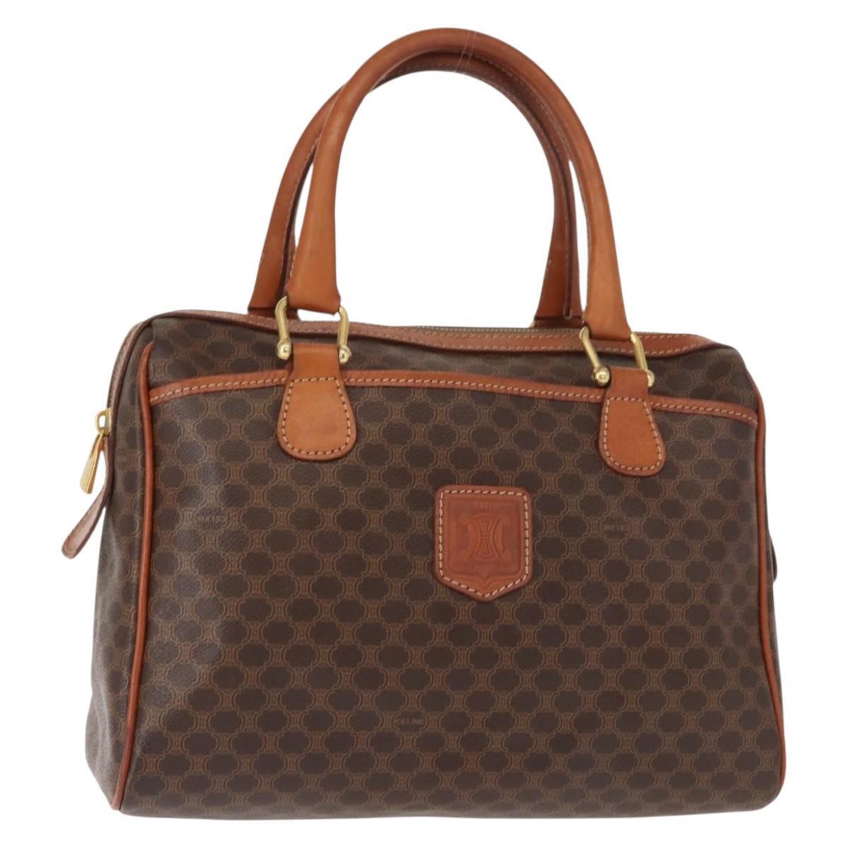 Celine Macadam Canvas Hand Bag Pvc Brown Gold Auth 147895